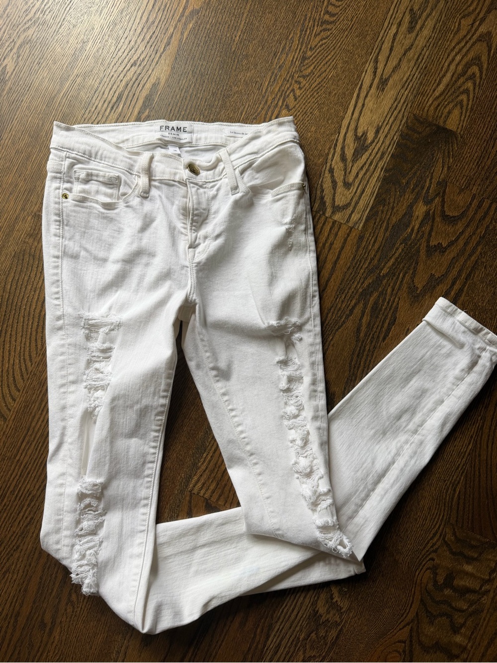 Frame Denim White Distressed Women's Jeans Skinny 28 Stretchy
